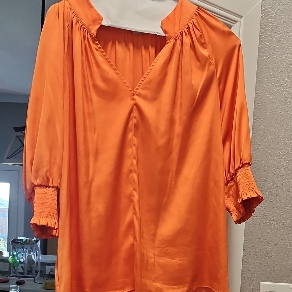 Worthington Orange Cuffed Sleeve Blouse